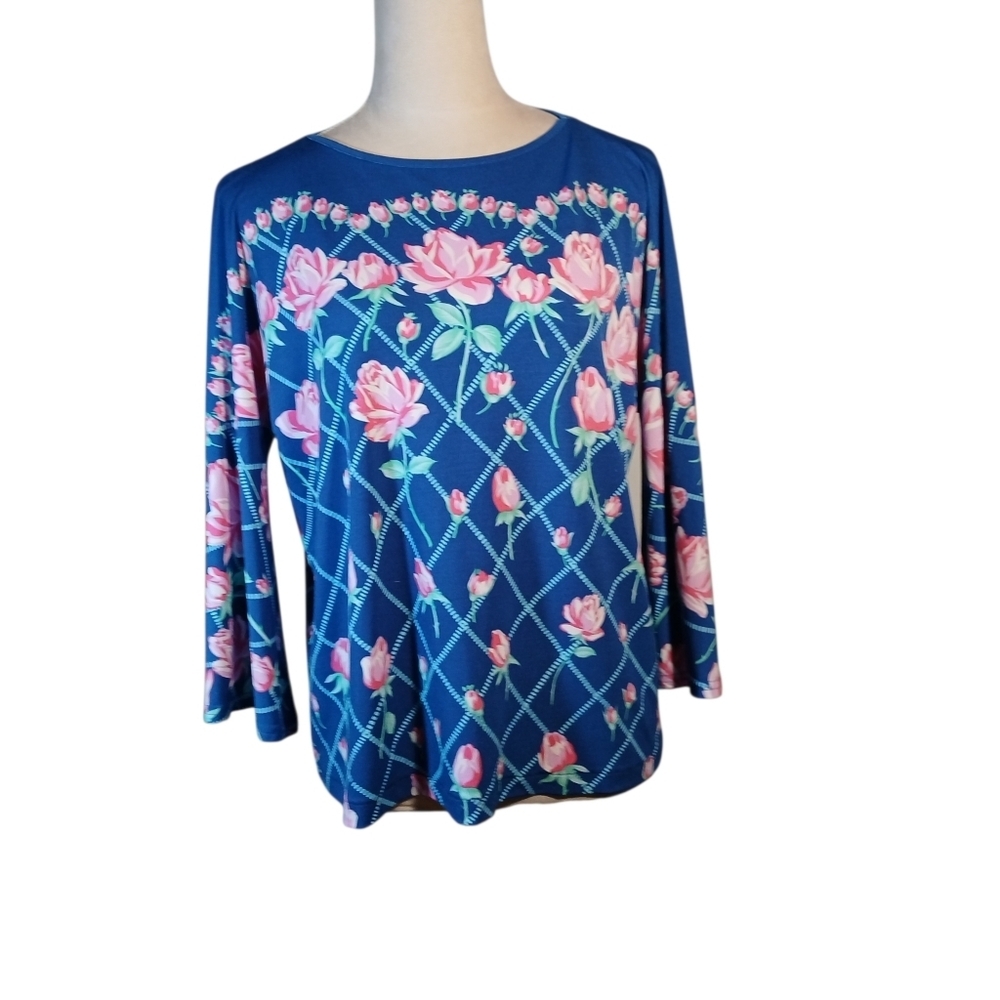 VINTAGE '80s Bob Mackie Wearable Art Stretch Blouse Bell Sleeves Size Medium